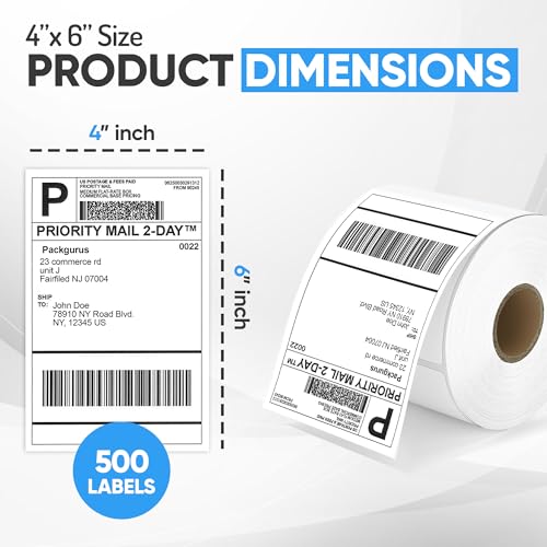 4"x6" Direct Thermal Label Roll, Shipping Labels with Perforated, Commercial Grade for Thermal Printer, 500 Labels/Roll, 4 Rolls (2,000 Labels Total) - size: 500*4 Roll Labels
