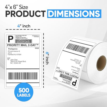 4"x6" Direct Thermal Label Roll, Shipping Labels with Perforated, Commercial Grade for Thermal Printer, 500 Labels/Roll, 4 Rolls (2,000 Labels Total) - size: 500*4 Roll Labels