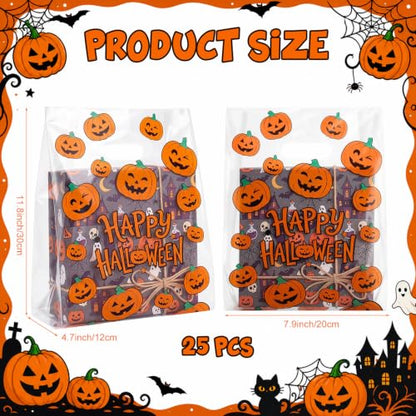Pasimy 25 Pcs Halloween Bags with Handles, 11.8x7.9'' Clear Pumpkin - style: Pumpkin