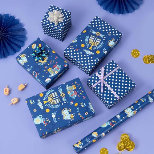 WERNNSAI Hanukkah Wrapping Paper 33 ft Star Chanukkah Wrapping Paper - color: Chanukah