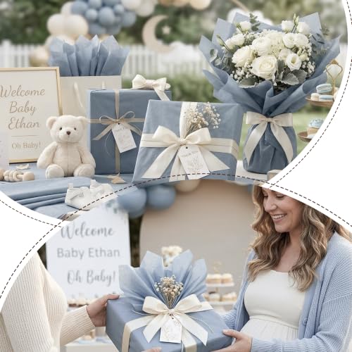100 Sheets Dusty Blue Tissue Paper Bulk, 20 x 14 Inches