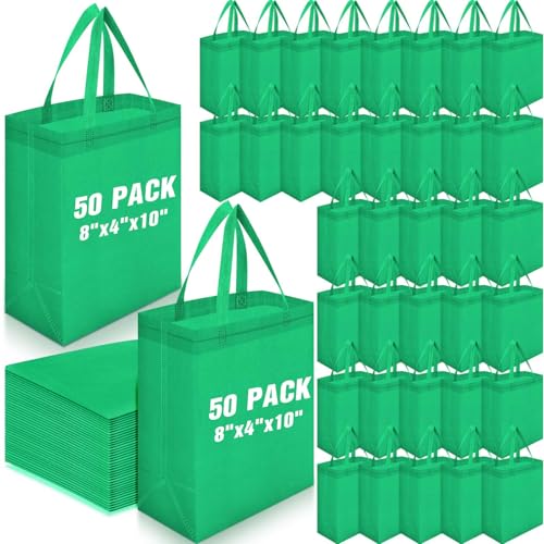 Windyun 50 Pcs Reusable Tote Bag Bulk 8 x 4 x 10 Inch, Green - color: Green