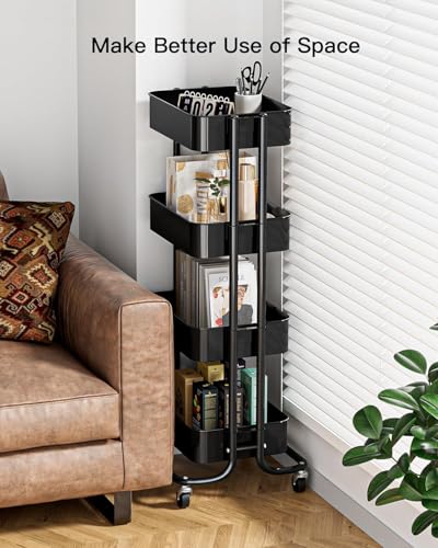 Pipishell 4 Tier Metal Rolling Utility Cart with 2 Lockable Wheels, Black - color: Black, size: 4 Tier