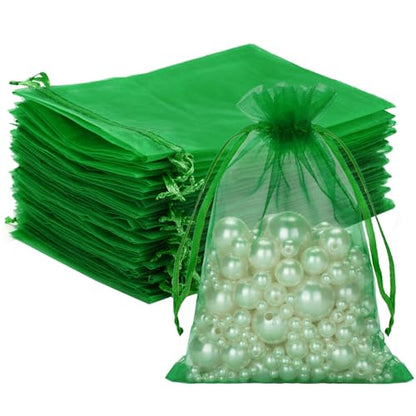 G2PLUS 25PCS Green Organza Bags, 5x7 inches Sheer Mesh Jewelry Pouches - color: Grass Green
