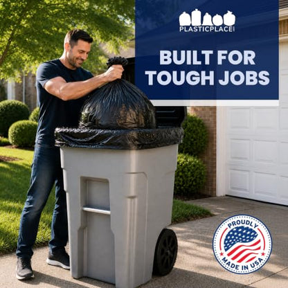 Plasticplace 65 Gallon Trash Bags │ 1.5 Mil │ Black Heavy Duty Garbage Can Liners │ 50” x 48” (50 Count)