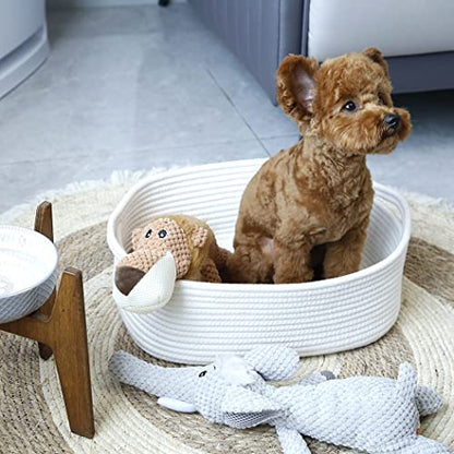 Woven Cotton Rope Storage Basket, Cube Changing Table Organizer for Closet Towels, Baby Nursery Bin, Small Dog Cat Toy Box, Gift Baskets empty (White) - color: White