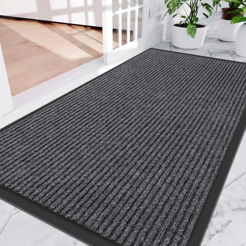 Amyracel Front Door Mat 3x10, Heavy Duty Waterproof Indoor Outdoor Doormat - color: Grey Double Stripe, size: 10' x 3' (Rectangular)