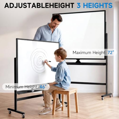 Mobile Rolling Whiteboard on Wheels 60"x 48" Double-Sided Magnetic - color: Black, size: 60X48