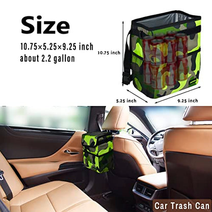 SIBOFUEGO Cute Car Trash Can with Lid, Collapsible, Leak-Proof, 2 Gallon - color: Green Camo, size: 2 Gallons