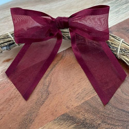 Pre-Tied Burgundy Organza Bows - 4 1/2" Wide, Set of 12, Fall - color: Burgundy Organza