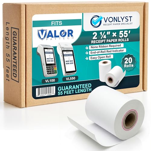 Receipt Paper Roll for Valor Paytech VL 110 and VL 500 Credit Card Machine (20 Rolls)