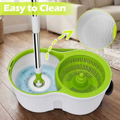 Masthome Spin Mop Bucket Set,Small Mop Bucket System with 3 Microfiber Pads - color: White