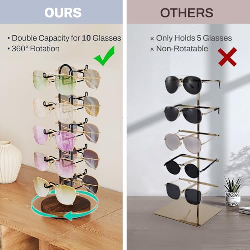 NiHome Rotatable Sunglasses Stand Organizer, Sunglasses Display Rack, Black - color: Black