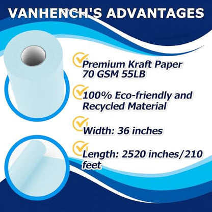 Vanhench 36" x 2520" (210') Sky Blue Wrapping Paper Roll - color: Sky Blue, size: 36" Width X 210' Length