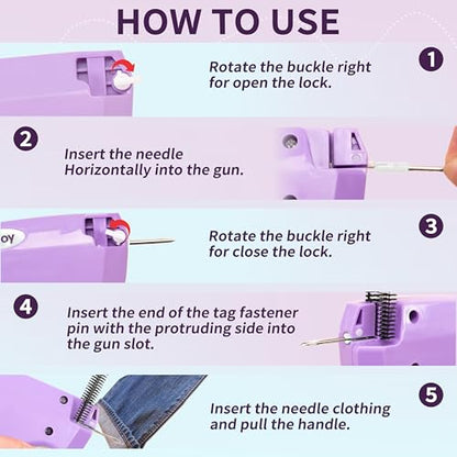 Upgraded Stitch Gun for clothes-Handheld sewing Kit & Hemming-Micro Tagging tool with Safety Storage Box, 6 Needles, 2000 Fasteners in Black and White - No Jam Quick Clothing Fixer(Purple)