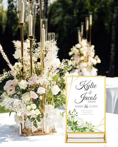 24 Pack 5x7 Gold Acrylic Sign Holders, Double Sided Picture Frame Stands