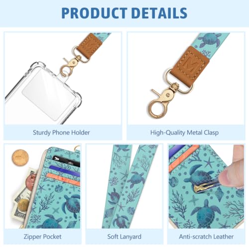 Piefly Sea Turtle Lanyard Wallet with ID Badge Holder, Small RFID Keychain - color: Blue Sea Turtle