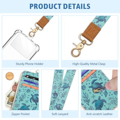 Piefly Sea Turtle Lanyard Wallet with ID Badge Holder, Small RFID Keychain - color: Blue Sea Turtle
