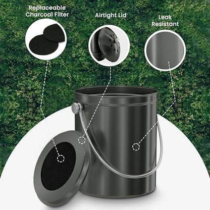 Utopia Kitchen Countertop Compost Bin 1.3 Gallon, Stainless Steel, Grey - color: Gray, size: 1.3 Gallon (Pack of 1)