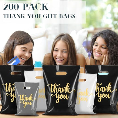 Eersida 200 Pcs Thank You Bags for Small Business, Gray, White, Black - color: Gray, White, Black