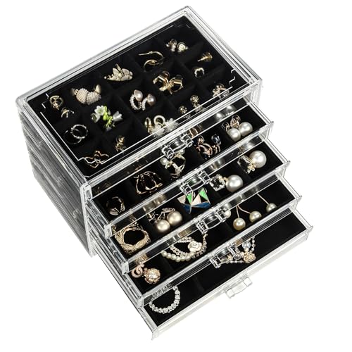 GUOER Earring Organizer, Acrylic Jewelry Box with 5 Drawers for Women,Black - color: Black