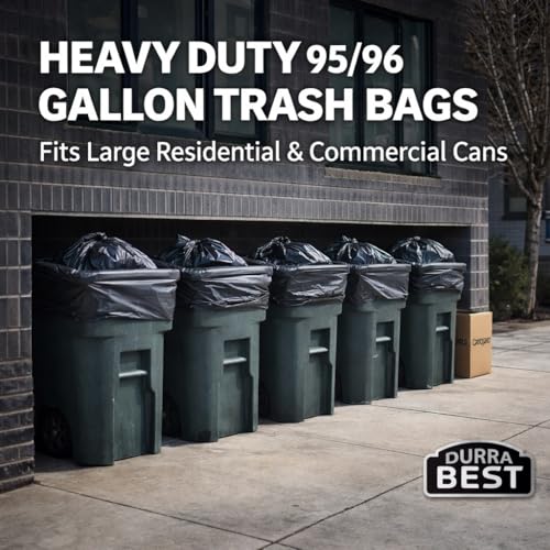 95-96 Gallon Heavy Duty Trash Bags – 1.4 Mil Extra Large 61" x 68" Garbage Bags for Rollaway Cans & Large Outdoor Trash Bins – Tear & Leak Resistant Commercial Liners – 40 Count Black, Made in USA