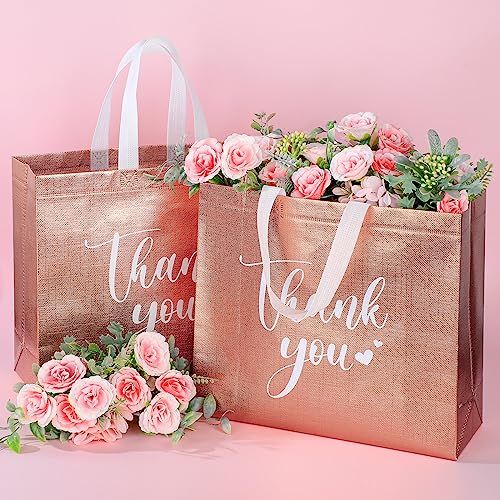 Sweetude 30 Thank You Non Woven Gift Bag, 11 x 12 x 5 Inch, Rose Gold - color: Rose Gold, size: 11 X 12 X 5 Inch