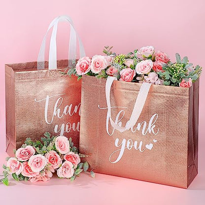 Sweetude 30 Thank You Non Woven Gift Bag, 11 x 12 x 5 Inch, Rose Gold - color: Rose Gold, size: 11 X 12 X 5 Inch