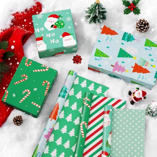 WERNNSAI Reversible Christmas Wrapping Paper 3 x 10 ft Santa Wrapping Paper - color: Christmas Mix