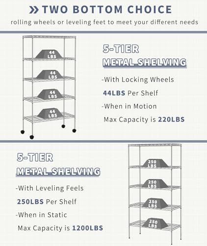 5 Tier Wire Shelving Unit with Wheels, 30 x 14 x 61 Metal Rack - color: Chrome, size: 13.9"D x 30"W x 61.2"H
