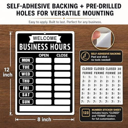 Business Hours Sign with Open Closed Sign for Business Store Hours Sign for Glass Door Window with Vinyl Stickers for Office Restaurant Retail Store Salon Gymnastics Studio 12 x 8 in