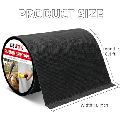 WELSTIK Rubber Grip Tape, Ultra Strong Sweat Absorbent Anti Slip Tape with Textured Adhesive for DIY Tools & Gadgets (Black, 6In x 16.4Ft) - size: 6inch*16.4ft
