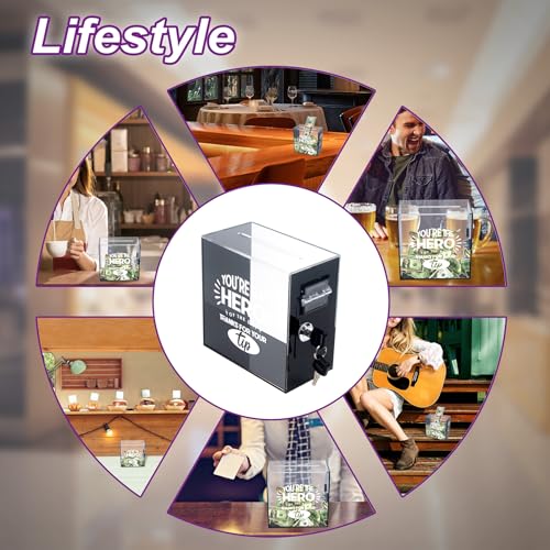 Acrylic Tip Jar with Lock and 2 Keys Donation Box with Double-Sided Adhesive for Wall Mount -Secure Tip Box for Bartenders, Restaurants & Small Business Raffle Box for Bar Musicians Driver 6x6x3 Inch