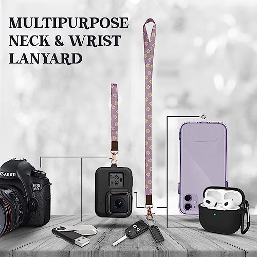 MONDO DESIGNS 2-in-1 ID Badge Holder & Lanyard Wallet - Multi-Use Womens Small Wallet with Removable Wristlet & Neck Lanyard, Clear Window, 5 Card Slots, Phone Holder, Ring Keychain - Purple Daisies - color: Purple Daisies