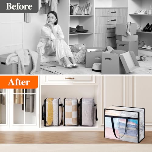 Lifewit 6 Pack Clear Storage Bags, 45L Clothes Organizer with Zipper
