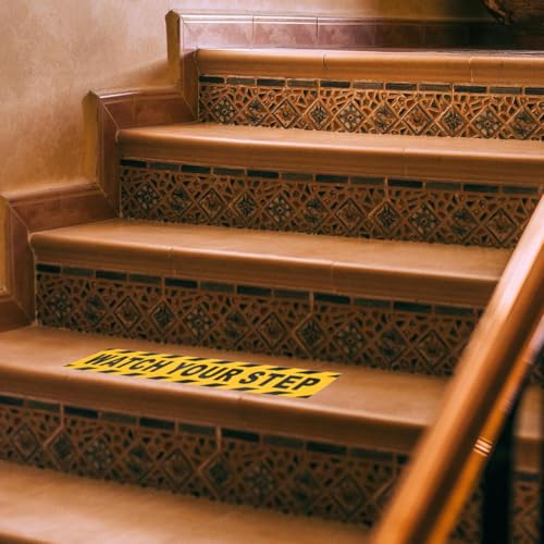 PRETYZOOM Watch Your Step Floor Decals 4 pack Anti Slip Warning Stickers Self Adhesive Safety Tape for Wet Floors Stairs Hallways Schools Offices Malls 11.81 X 3.93 in
