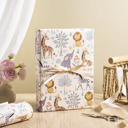WRAPAHOLIC Kraft Baby Shower Wrapping Paper Roll - Mini Roll - 17 Inch x 16.5 Feet - Magical Safari Animal Wrapping Paper for Baby Shower, Kids Girls Boys Birthday - color: Magical Safari, size: 17 inch x 16.5 feet