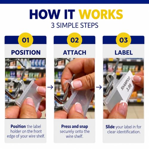 NuBliss Wire Shelf Label Holders, 1-1/4" x 3", Plastic, 100 Pack