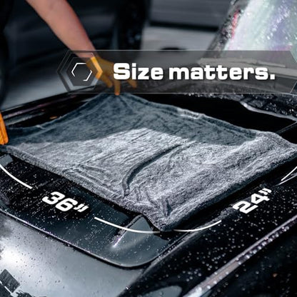 Blackline Microfiber Car Drying Towel 24"x36", 1300GSM Twisted Loop - color: Charcoal Grey