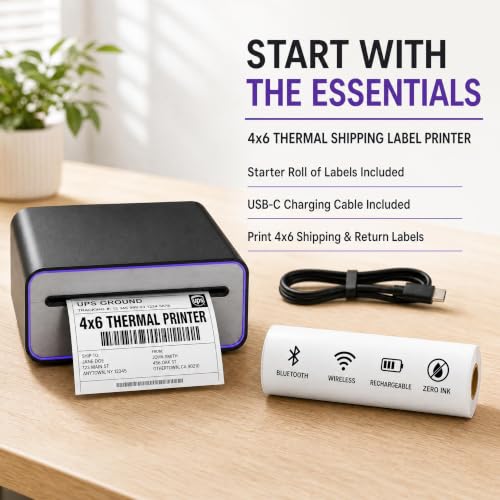 4x6 Thermal Shipping Label Printer, Bluetooth Wireless