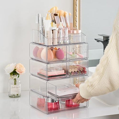 Vtopmart 5 Tier Clear Makeup Organizer with 6 Drawers - style: 5 Tier (2 Sizes Drawer)