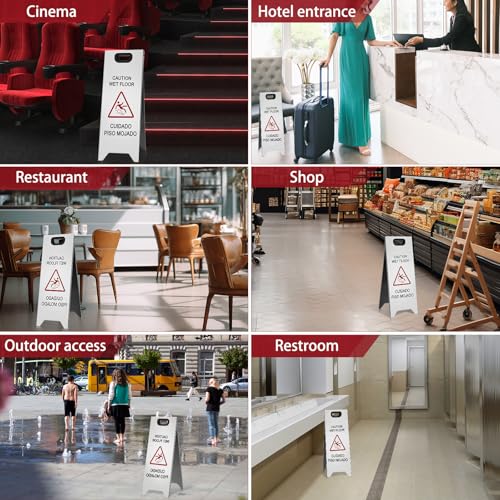 MorningRo 2 Pcs 24 Inch Stainless Steel Wet Floor Sign, Silver - color: Silver
