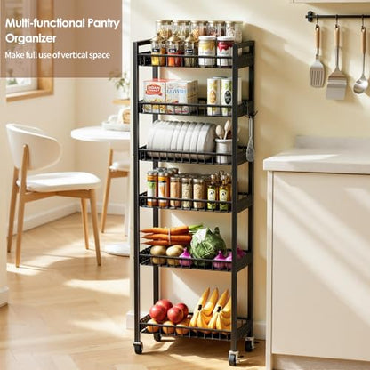6 Tier Slim Storage Cart, Narrow Rolling Cart with Wheels, 10in(W) - color: Black, size: 6 Tier(10 in)