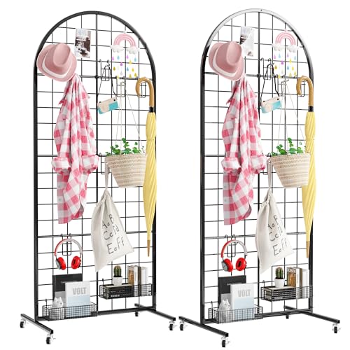Aseem Metal Grid Wall Panels Display Stand Black Movable 2x5.2FT, 2PCS - color: 2 Black, size: 5.2 FT