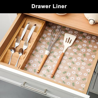 Cooyes Shelf Liner Non-Adhesive EVA Cabinet & Drawer Liner 11.8" x 120" - color: Green Daisy, size: 11.8"W x 120"L
