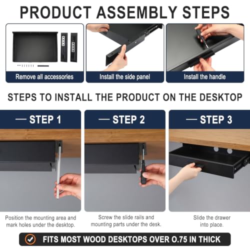 Menkxi 18 x 12 in Under Desk Drawer,Slide out Storage Organizer Heavy Duty - size: 18 x 12 in