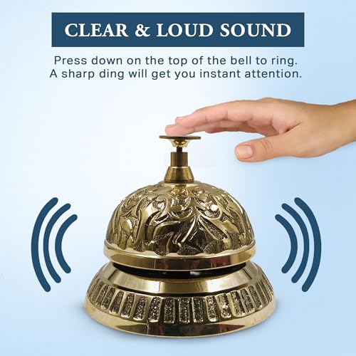 The Metal Magician Solid Brass Victorian Style Service Desk Bell, Antique Reception Desk Bell, Rustic Bells for Hotel, Restaurant, Kitchen, School, Office, Counter