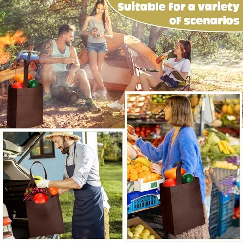 Windyun 50 Pcs Reusable Tote Bag Bulk 8 x 4 x 10 Inch, Brown - color: Brown