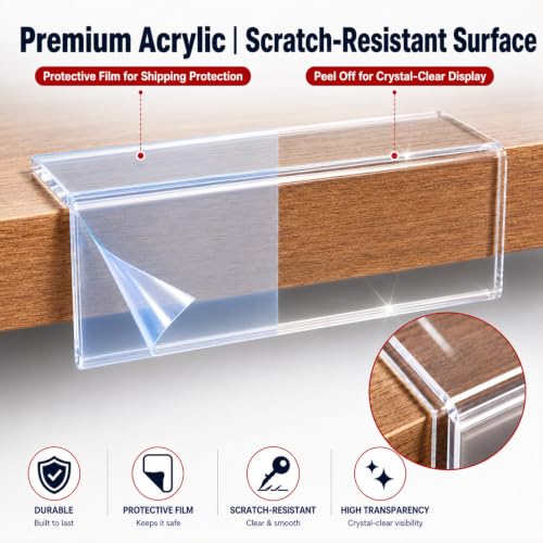 Thyle 50 Pack Acrylic Label Holders 1.25 x 3 Inch, L-Shape Price Tag Stand - size: 1.25 x 3 Inch