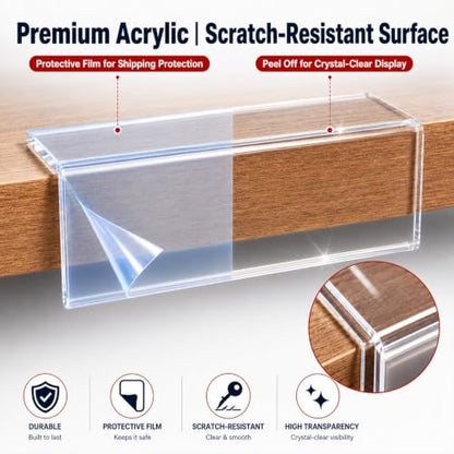 Thyle 50 Pack Acrylic Label Holders 1.25 x 3 Inch, L-Shape Price Tag Stand - size: 1.25 x 3 Inch